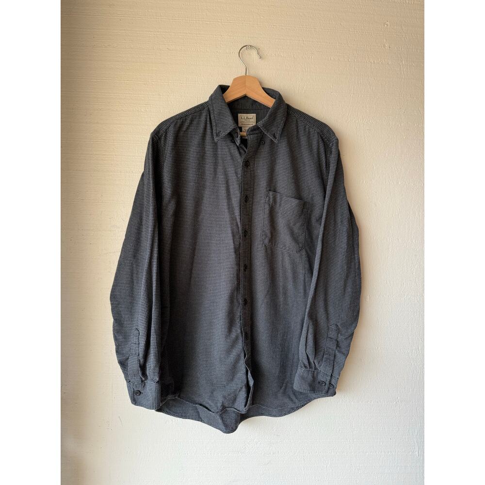2000s L.L. Bean Black/Gray Houndstooth Button Down Cotton Shirt Size Medium / L